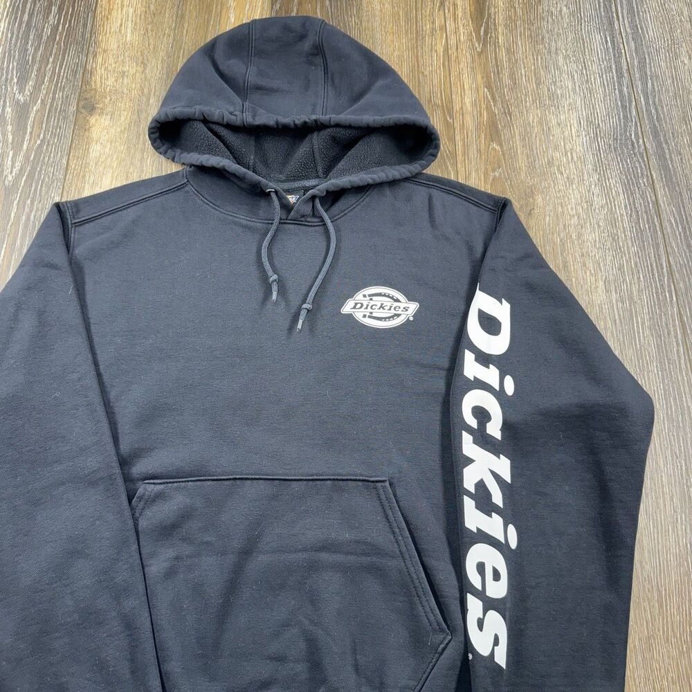 Dickies Hoodie Mens M Black Sweatshirt Workwear Spellout Sleeve Logo Sweater Y2K